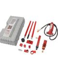 Heavy Duty Hydraulic Jack And Auto Body Frame Straightener Kit With Secure Carry Case including tools and pump.