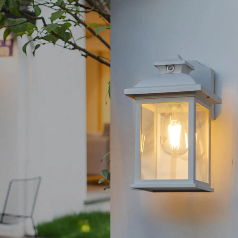 Dusk To Dawn Outdoor Wall Lantern With Sensor Waterproof Porch Light Easy Install Fixture E26 Socket 3000K LED Edison Bulb