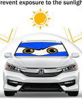 White SUV with Angry Eyes Windshield Sun Shade For SUVs And Crossovers, 63 X 31.5 Inch Foldable Front Window Shade, UV Heat Protection