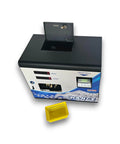 Dollar Bill To Coin Change Machine Black For Laundromats, Arcades And Vending Spots, front view with open top cover and yellow basket
