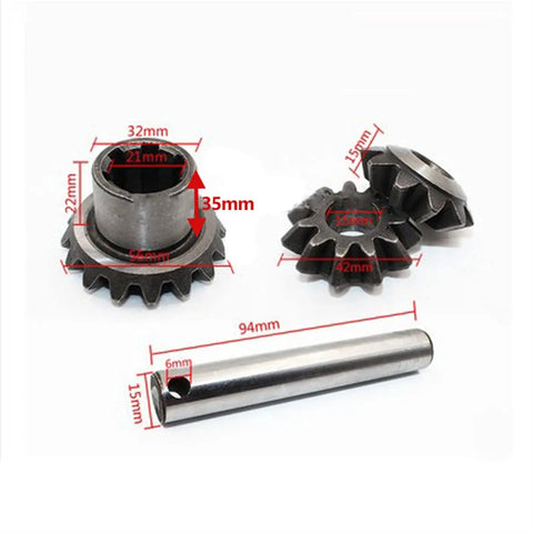 Heavy Duty Electric Tricycle Gear Box Kit with planetary differential, rear axle bevel gear, pinion gear, and shaft for steering drives.