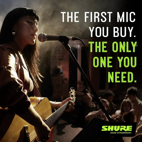 Singer using a Dynamic Vocal Microphone With On Off Switch Cardioid Pattern Built In Pop Filter For Live Shows And Studio Recording