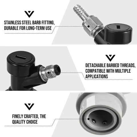 Ball Lock Keg Quick Disconnect Set With 5/16 Barb And 1/4 Barb Fittings, 2 Pairs, Leak-Proof Corny Keg Fittings Kit For DIY Homebrewing, Rotating Nut Adapter, Easy Gas And Liquid Line Connections. stainless steel barb fitting and disconnect angles