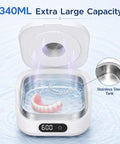 Retainer Cleaner With UV Light And 49kHz Ultrasonic Deep Cleaning Digital Timer 340ml Stainless Steel Tank shown open