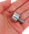 Built Tough Heavy Duty Ball Caster Roller Transfer Bearing With M12 Thread Stem held in hand, showcasing premium steel core construction.