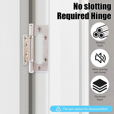 3-pack stainless steel door hinges, 4x3 inches, non-mortise, silver; installed on white door frame