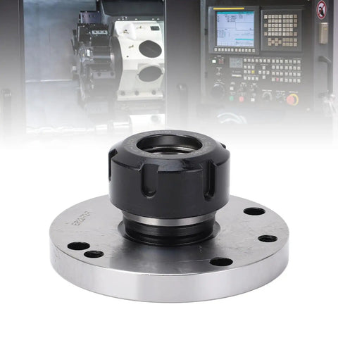 Heavy Duty Carbon Steel Lathe Collet Chuck With 100mm Diameter And 42mm Height For Secure Clamping In Precision CNC Machining Tasks, close-up view on machine.