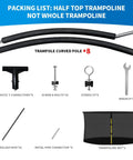 Legit 10 Foot Trampoline Replacement Kit includes eight curved poles, plastic connectors, screws, and a safety net.