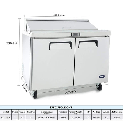 Heavy Duty 48 Inch Sandwich And Salad Prep Table Refrigerator With Stainless Steel Chassis 13.4 Cubic Foot Storage front view