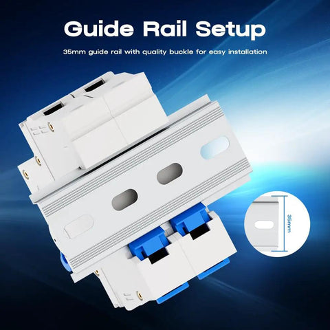 35mm guide rail setup for Miniature Circuit Breaker 1000V 2 Pole 20 Amp Isolator For Solar PV Systems With Thermal Magnetic Trip.
