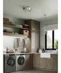 Laundry room with 2 Light Modern Farmhouse Flush Mount Ceiling Light in Brushed Nickel With Grey Washed Oak Accents visible