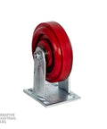 Straight Up Heavy Duty 6 Inch Polymer Swivel And Rigid Casters With Precision Sealed Bearings 1400 Lbs Capacity red wheel mounted on metal base