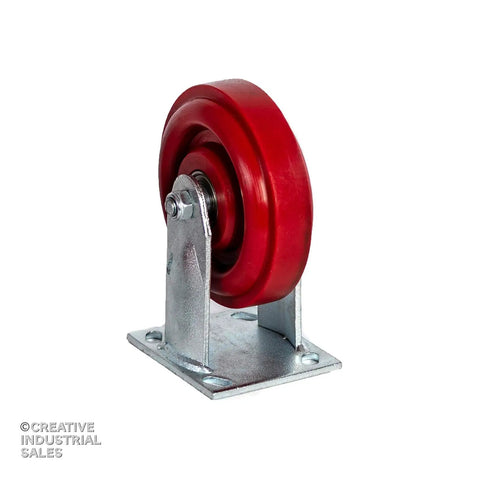 Straight Up Heavy Duty 6 Inch Polymer Swivel And Rigid Casters With Precision Sealed Bearings 1400 Lbs Capacity red wheel mounted on metal base