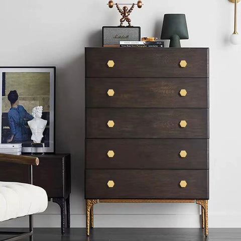 Dresser with Solid Brass Cabinet Knob And Drawer Pull Set 1 1/10 Inch Brushed Gold Hexagon Handles