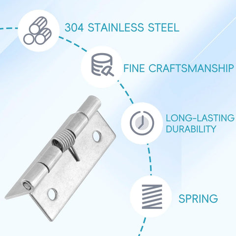 Rannb spring self-opening door hinge, 2-inch stainless steel, pack of 4, close-up view