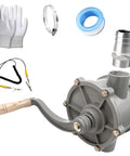 Rotary Hand Transfer Pump For 30 35 40 Gallon Gas Diesel Caddy Aluminum Drum Pump With One And A Quarter Inch Inlet And Outlet Easy Grip And Smooth Crank For Quick Fuel Refills, gray aluminum hand pump with hose adapter and accessories