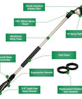 RESTMO 36-inch metal watering wand in angled view with 180° swivel head and 10 spray patterns.