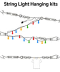 Backyard String Light Hanging Kit With 300 Feet Nylon Coated Stainless Steel Wire Rope Cable And Full Accessories shown in use