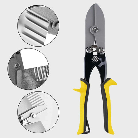 5 Blade Hand Ergonomic Grip Portable Crimping Tool For 24 Gauge Steel To 28 Gauge Stainless Steel with yellow handle, close-up view