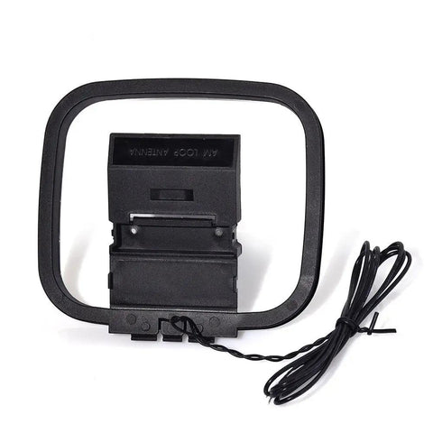 AM Loop Antenna With 2 Pin Bare Wire For Home Stereo Receiver, square design with black frame, wire coiled beside.