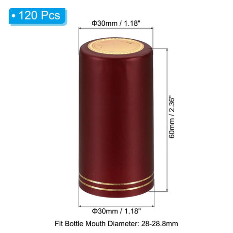 Top Shelf Pvc Heat Shrink Caps With Tear Tab For Wine Bottles 120 Piece Pack 30x60mm red bottle seal, dimensions shown.