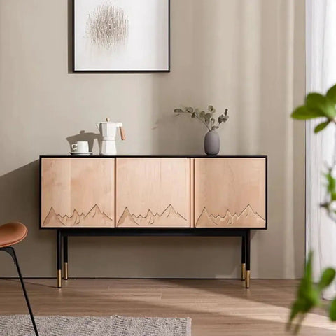 Super Slick Mountain Range Router Template Hella Thick Clear Acrylic Charcuterie Stencil For Awesome Woodworking Builds Pretty Tough Kitchen Cutting Board Pattern Jig displayed on a stylish sideboard.