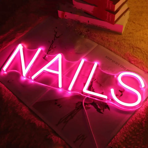 LED Neon Nail Sign Pink Lights For Nail Spa Beauty Salon Studio USB Powered 5V Dimmer Switch 15.75 Inch Indoor Wall Art