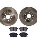 Rear brake rotor and pad kit for Fiat 500L (2014–2020); two silver rotors and four black brake pads.