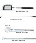Two Pack Telescopic Inspection Mirror With LED Light, 360 Degree Rotating Round And Square Mirrors, Portable Extendable Tool