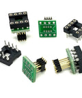 DIP8 To SOP8 Adapter For SMT SOIC8 Socket 8 Pin Converter PCB 1.27mm To 2.54mm Pitch, showing green circuit boards and black sockets