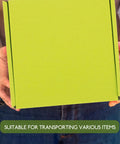 Person holding a Green Corrugated Storage Boxes 10 Pack Ultra Strong Yet Lightweight For Shipping And Moving Quick Assembly Without Tape Or Glue
