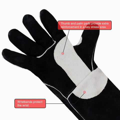 Leather Forge Welding Gloves With Maximum Dexterity And Heat Resistance For MIG And TIG Pro Grade Gripping Power showing palm padding