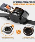 Heavy Duty Self Retracting Tie Down Straps 4 Pack No Drama Auto Retract System With Tangle Free Webbing mechanism comparison image.
