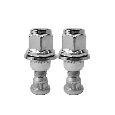 Close-up of M12x1.5 Wheel Lug Nut Stud Set 37mm 4 Pieces Compatible With Toyota Avalon Camry Corolla with chrome finish, dual nuts shown.