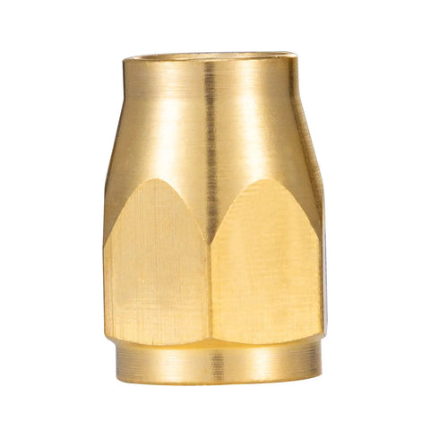 Close-up of a brass fitting from All Brass Four Piece Reusable Fittings Set For Quarter Inch ID Hose And Quarter Inch NPT Rigid Barbed To NPT Connectors.