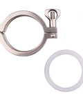 2.5-inch stainless steel tri-clamp with wing nut and white silicone gasket
