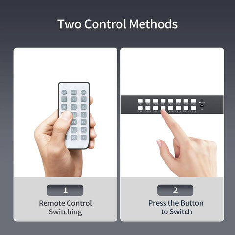 Top Tier 16 Port Rack Mount KVM Console with remote control and manual button switching methods for easy server management.