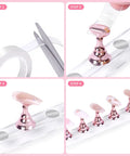 Two Sets Pink Nail Practice Stands With Magnetic Display Bases And Acrylic Nail Holders For Press Ons Includes Double Sided Tape For DIY Home Salon Tools Kit showing assembly steps
