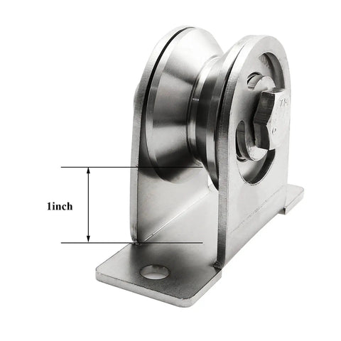 Detachable Stainless Steel V-Type Groove Sliding Wheel Roller Track Rail Fixed Pulley With Duplex Bearing For 0-13mm Wire Rope, 1 inch