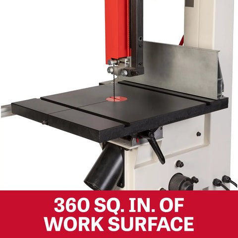 14-Inch Woodworking Band Saw With 1.75 HP Dual Voltage 115/230V 1Ph Black-Coated Cast Iron Table Top-Mounted Blade Tension Wheel