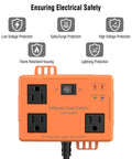 3 Outlet Refrigerator Surge Protector With Time Delay And 3000J Voltage Protection For Home Appliances shown with features.
