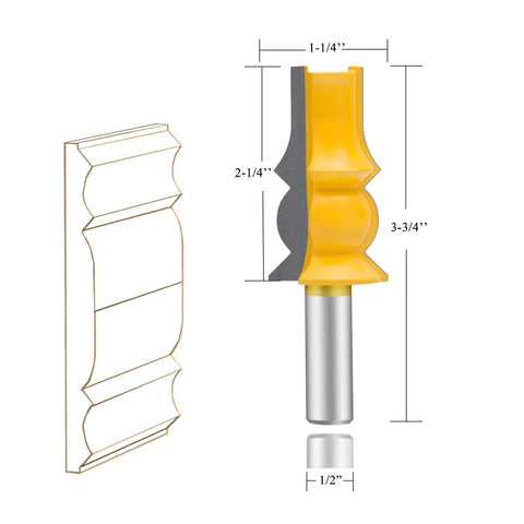 One Half Inch Shank Crown Molding Router Bit Set Three Piece For Edge Forming And Corner Rounding On Doors And Cabinets