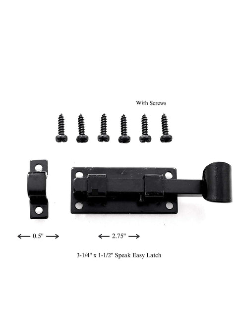 Rustic Speak Easy Door Latch And Decorative Hinge Kit With One Latch, Two Butterfly Hinges And Twelve Black Mounting Screws