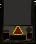Slow Moving Vehicle Sign Durable Rust Free Aluminum Triangle With Reflective Border Orange Base 14 By 16 Inches installed on truck