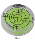 Circular for spirit Level 32mm High Translucent for acrylic Body showing green liquid and measurement markings.