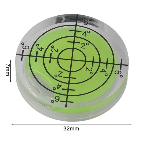 Circular for spirit Level 32mm High Translucent for acrylic Body showing green liquid and measurement markings.