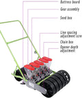 Diagram of Garden Seed Spreader Manual Seeder Handheld Planter for peanut corn beans seeds with labeled parts.