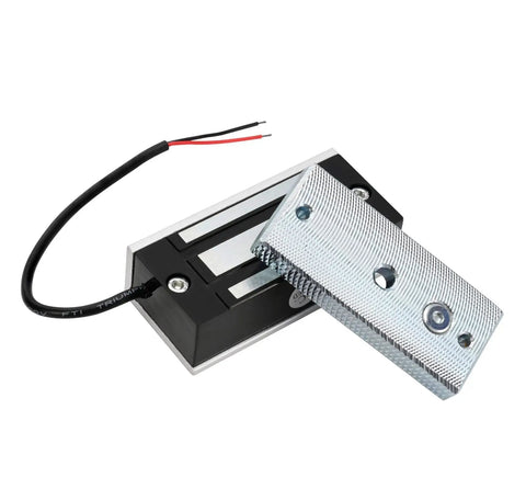 Heavy Duty 130 Lbs Electric Magnetic Lock For Single Door Access Control 12V Fail Safe Stainless Steel Compact Design shown with wiring and armature.