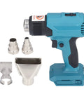 Three Gear Cordless Heat Gun with rechargeable battery and four nozzles for plastic welding shown on white background