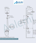 Diagram of Antique Brass Tub Shower Faucet Set With 8 Inch Shower Head Handheld Spray And Diverter Triple Function Mixer Dope Vintage Shower Fixture For Modern Bathrooms showcasing dimensions and installation details.